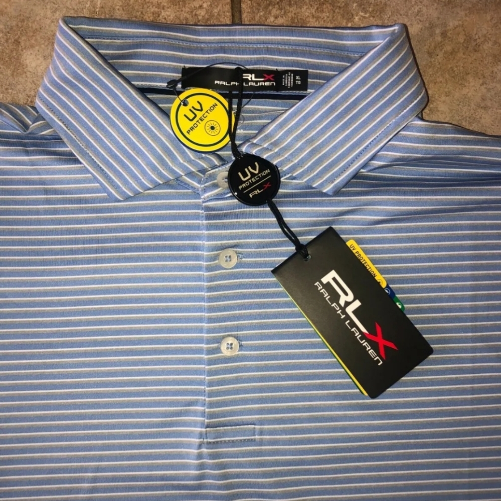 RLX Ralph Lauren Wicking UPF Golf  Polo Shirt Stripe Spyglass Blue - Picture 2 of 3